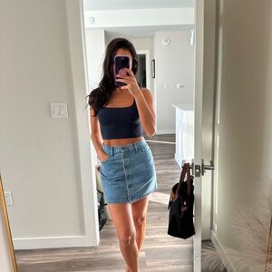 Wilfred Free Denim button down mini skirt